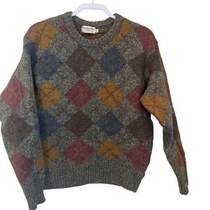 Abercrombie & Fitch Vintage 80s 100% Wool Argyle Sweater Made England Grandpa